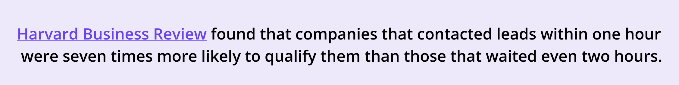 Harvard Business Review statistic showing companies that contact leads within one hour are seven times more likely to qualify them than those that wait two hours.